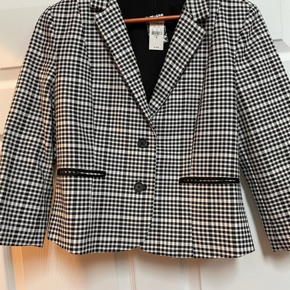 Express Houndstooth 3/4 Sleeve Blazer